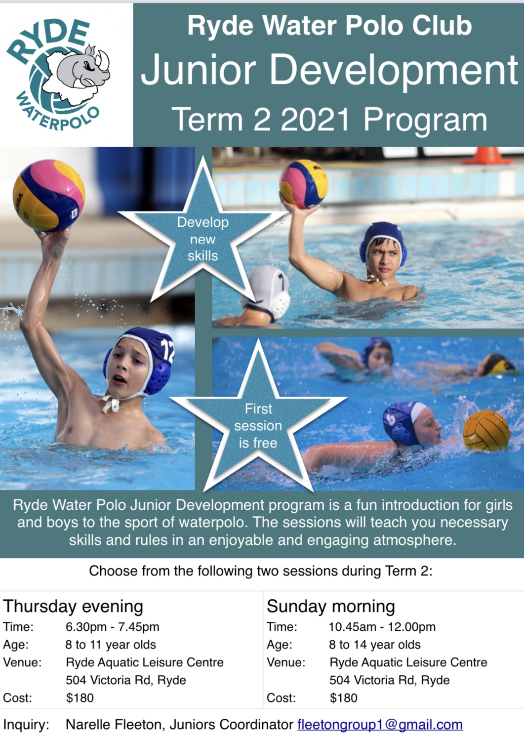 Kids Learn to play water polo 8-14 yrs