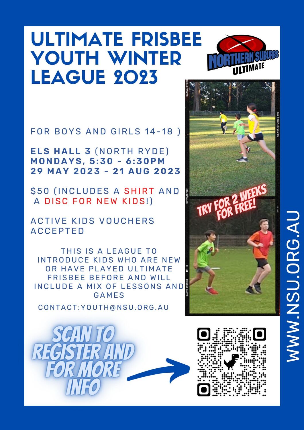 ULTIMATE FRISBEE YOUTH LEAGUE WINTER - FREE TRIAL 2023